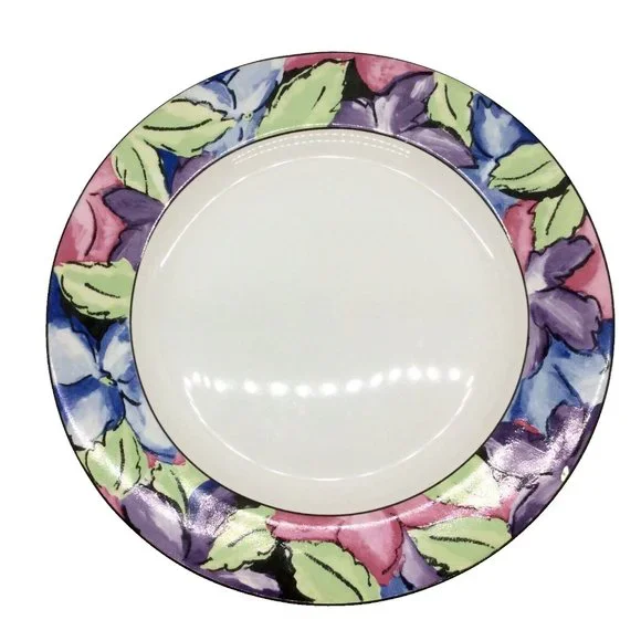 3 Vitromaster 10.5" Dinner Plates Stoneware 1993 Morning Glory Pattern